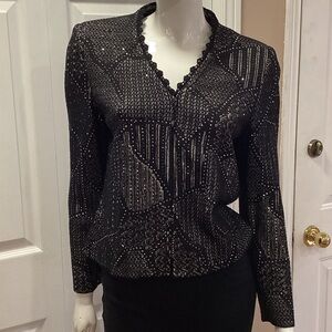 St. John Evening Black Zippered Jacket With All Over Paillettes